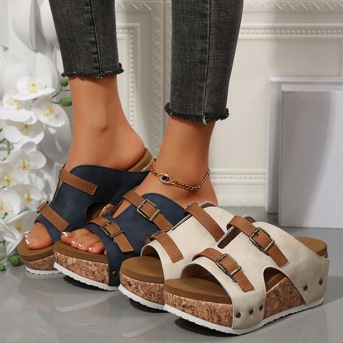 Sandales Compensées à Boucle
