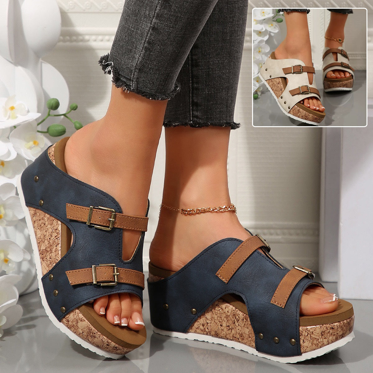 Sandales Compensées à Boucle