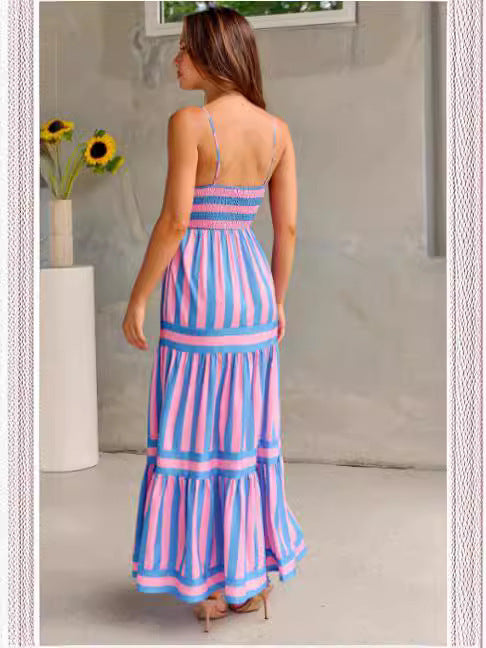 Robe Longue Rayée Estivale à Bretelles