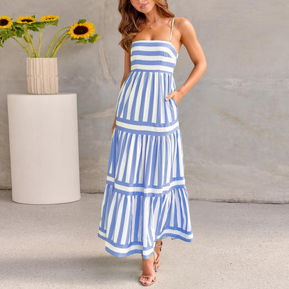 Robe Longue Rayée Estivale à Bretelles