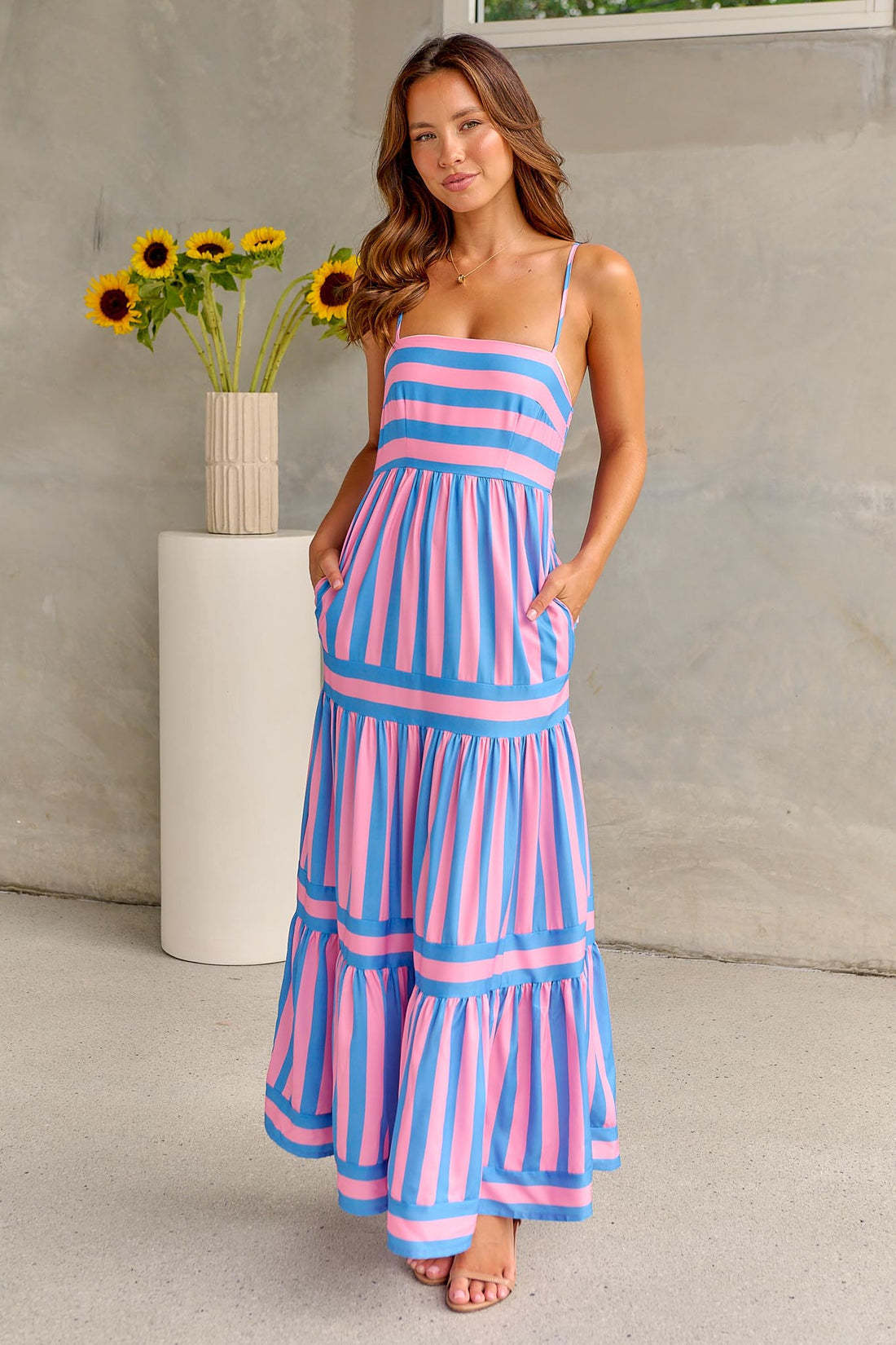 Robe Longue Rayée Estivale à Bretelles