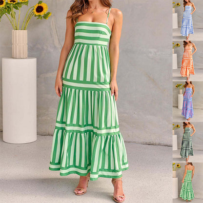 Robe Longue Rayée Estivale à Bretelles