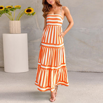 Robe Longue Rayée Estivale à Bretelles