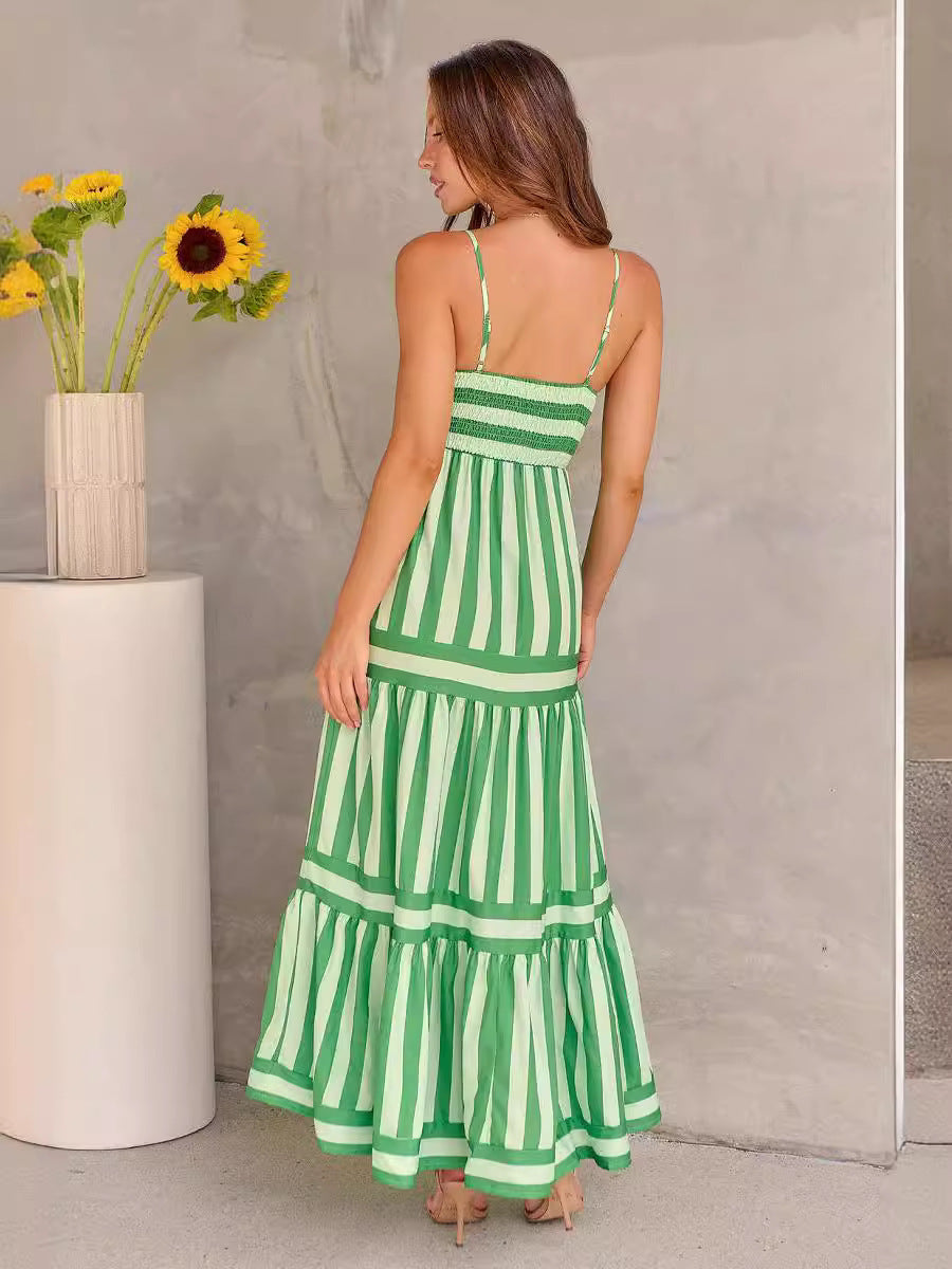 Robe Longue Rayée Estivale à Bretelles