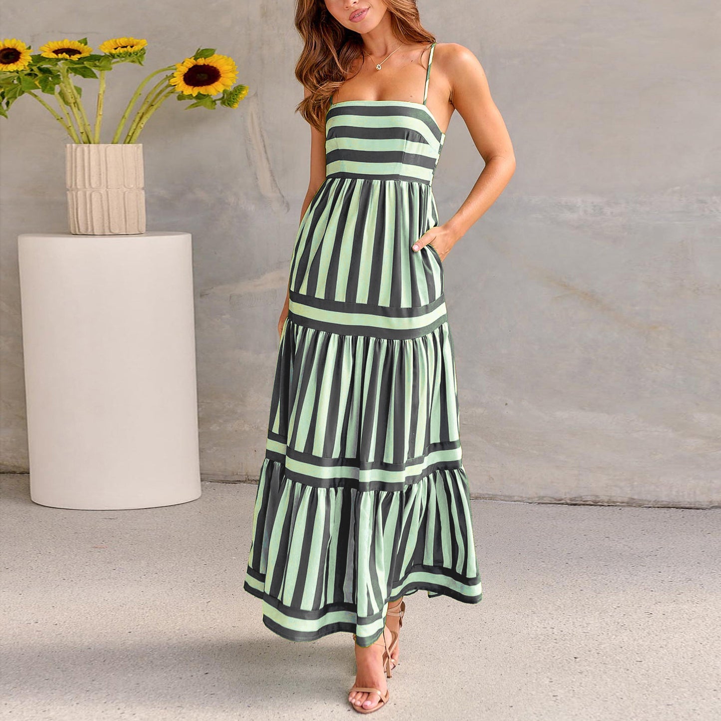 Robe Longue Rayée Estivale à Bretelles