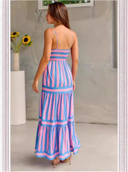 Robe Longue Rayée Estivale à Bretelles